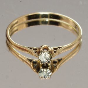 9ct Yellow Gold & Diamond Solitaire Ring UK Size L1/2 Pre Owned