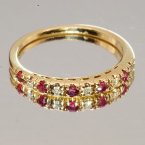 9ct Gold Ruby & Diamond Half Eternity Ring Size M1/2 Pre Owned