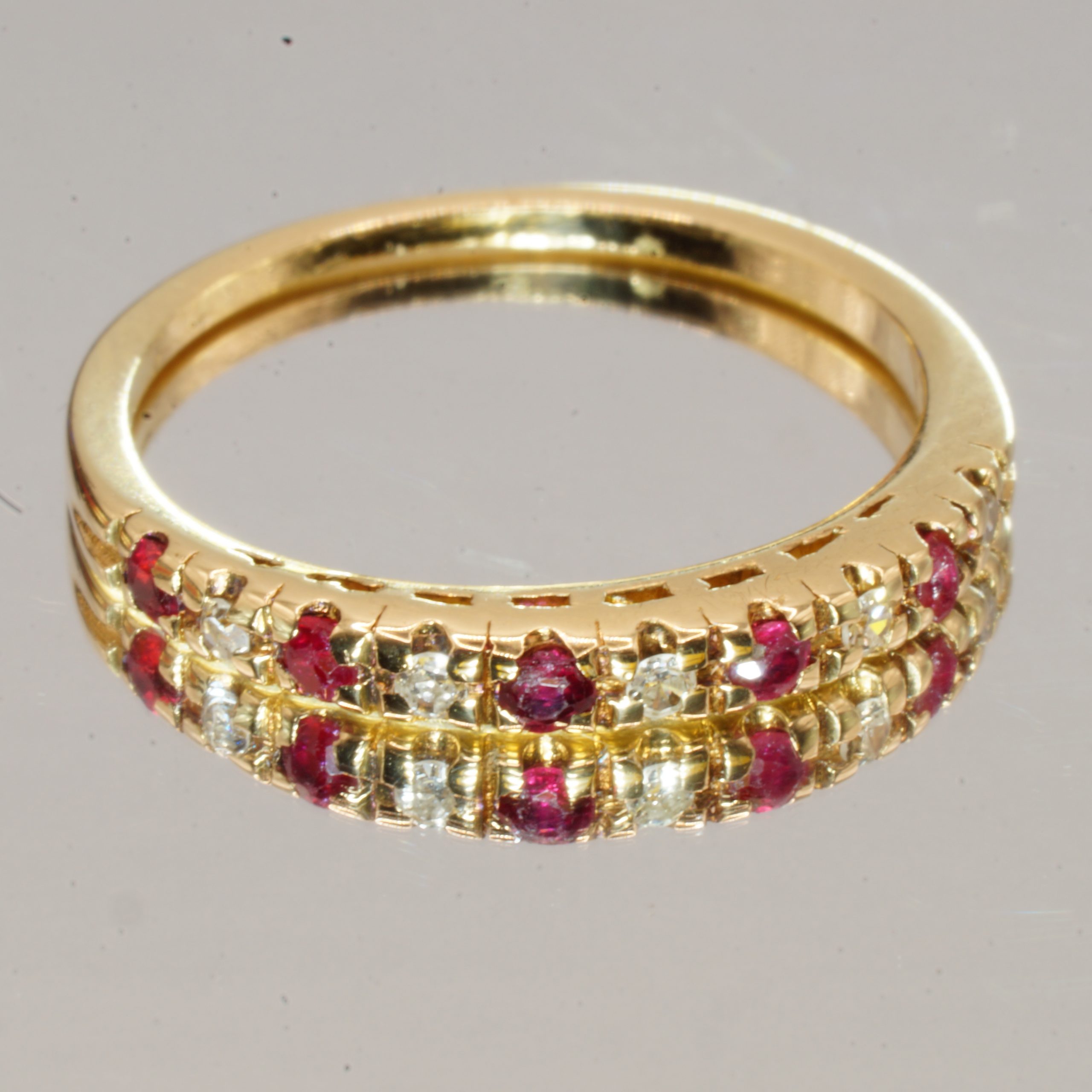 9ct Gold Ruby & Diamond Half Eternity Ring Size M1/2 Pre Owned