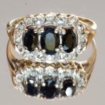 9ct Gold Sapphire Diamond Cluster Ring Pre Owned Size K1/2