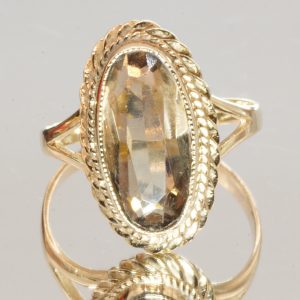 9ct Yellow Gold Smokey Quartz Ring Size M1/2 Pre Owned