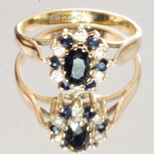 9ct Gold Blue Topaz Diamond Halo Ring UK Size M1/2 Pre Owned