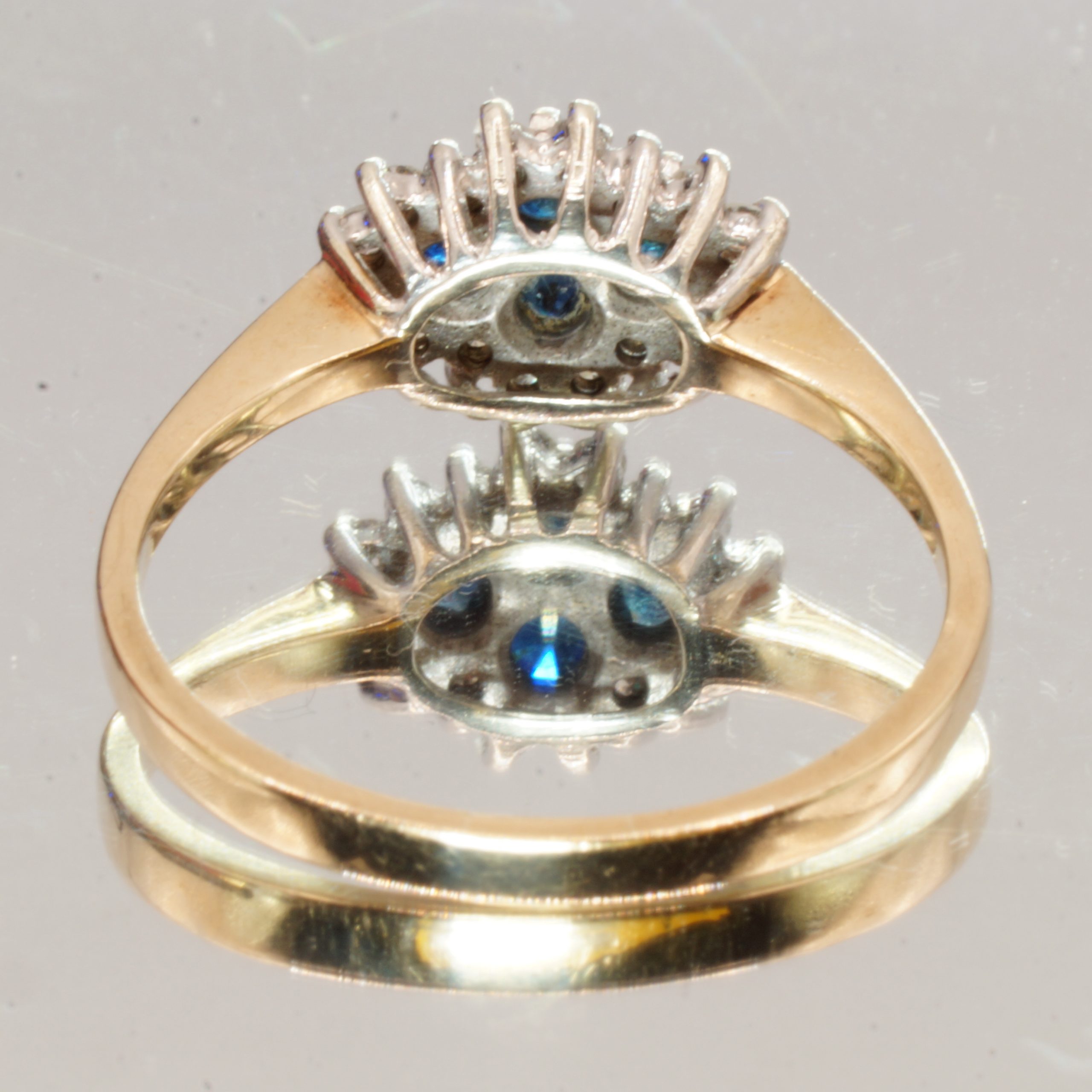 9ct Gold Sapphire Diamond Cluster Ring UK Size 0 Pre Owned - Image 4