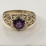 10ct Gold Amethyst Scroll Band Ring Size M Pre Owned