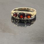 Vintage 9ct Yellow Gold 3 Garnet Ring UK Size N1/2 Pre Owned