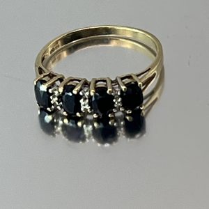 9ct Gold Sapphire & Diamond Ring UK Size O1/2 Pre Owned