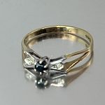 9ct Gold Diamond & Sapphire Trilogy Ring UK Size P Pre Owned