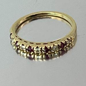 9ct Gold Ruby & Diamond Half Eternity Ring Size M1/2 Pre Owned