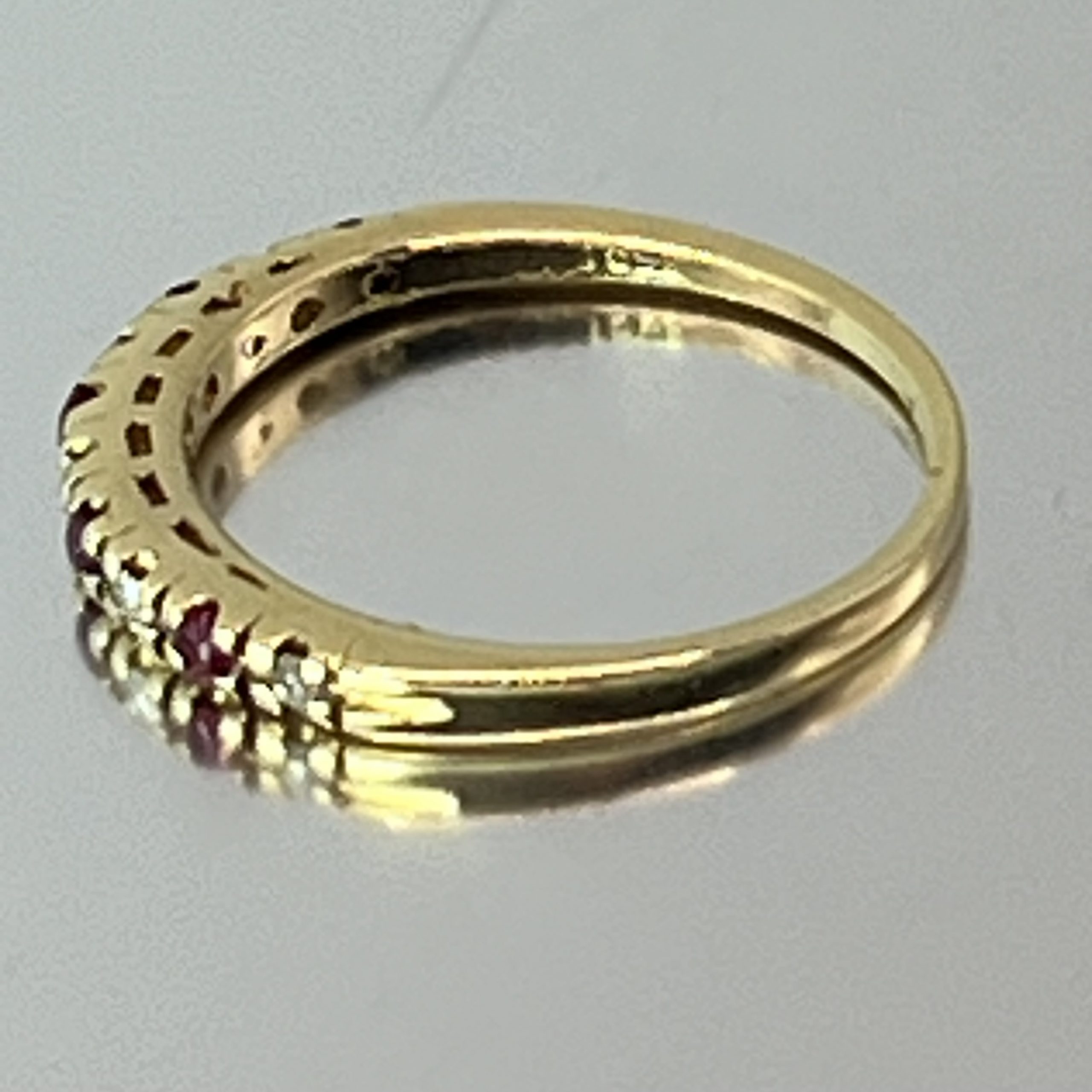 9ct Gold Ruby & Diamond Half Eternity Ring Size M1/2 Pre Owned - Image 2