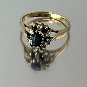 9ct Gold Blue Topaz Diamond Halo Ring UK Size M1/2 Pre Owned