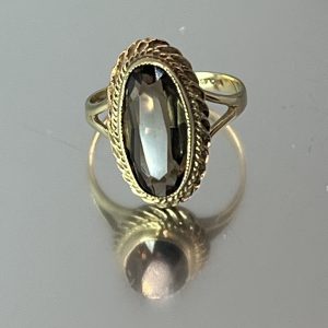 9ct Yellow Gold Smokey Quartz Ring Size M1/2 Pre Owned