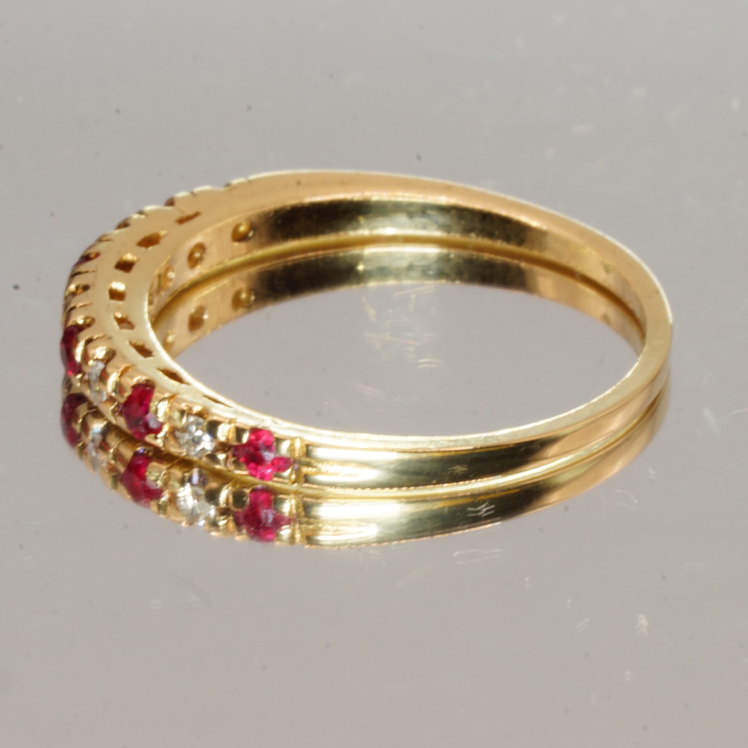 9ct Gold Ruby & Diamond Half Eternity Ring Size M1/2 Pre Owned - Image 2
