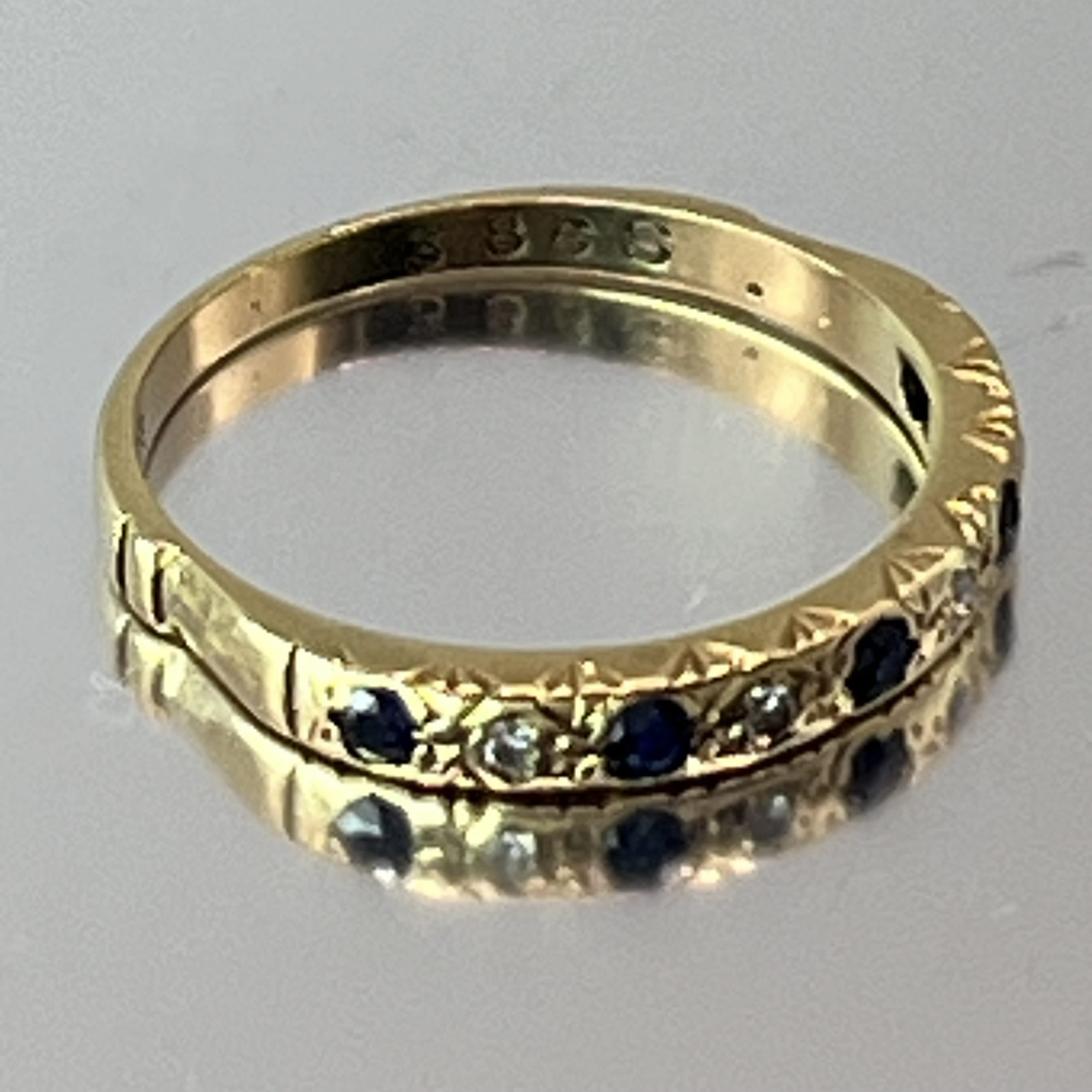 18ct Gold Sapphire Diamond Eternity Ring UK Size M1/2 Pre Owned - Image 2