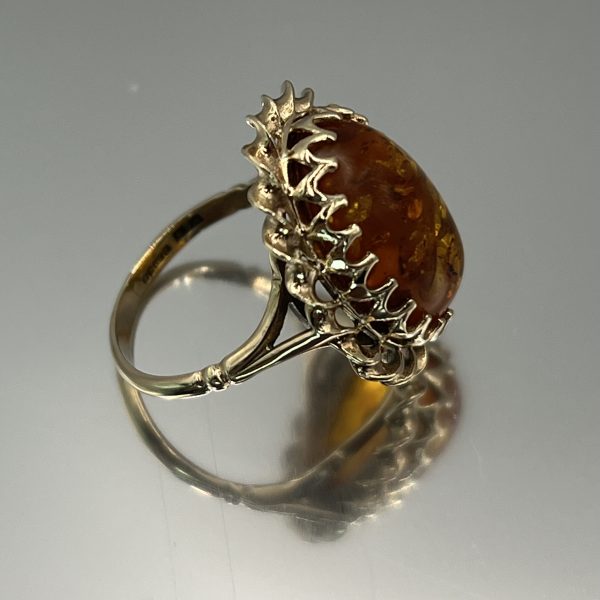 9ct Gold Baltic Amber Cabochon Cocktail Ring UK Size N1/2 Pre Owned - Image 4