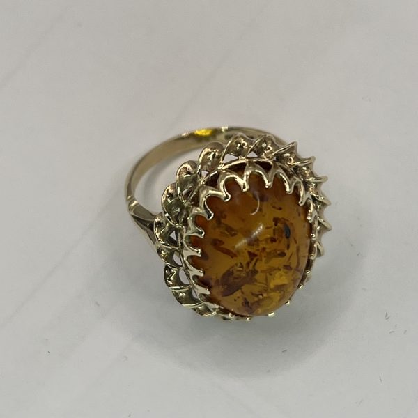 9ct Gold Baltic Amber Cabochon Cocktail Ring UK Size N1/2 Pre Owned - Image 5