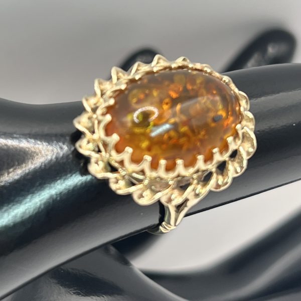 9ct Gold Baltic Amber Cabochon Cocktail Ring UK Size N1/2 Pre Owned - Image 2