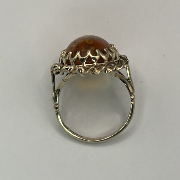 9ct Gold Baltic Amber Cabochon Cocktail Ring UK Size N1/2 Pre Owned - Image 6