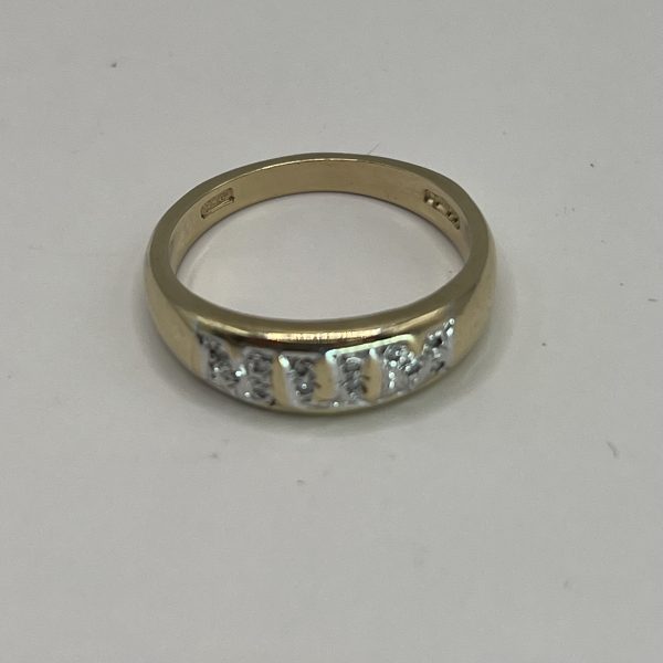 9ct Yellow Gold Diamond MUM Ring UK Size N1/2 Pre Owned - Image 3