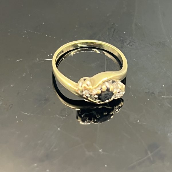 9ct Gold Diamond Sapphire Crossover Trilogy Ring UK Size I Preowned - Image 4