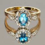 9ct Gold Indigolite Diamond Halo Ring UK Size M1/2 Pre Owned