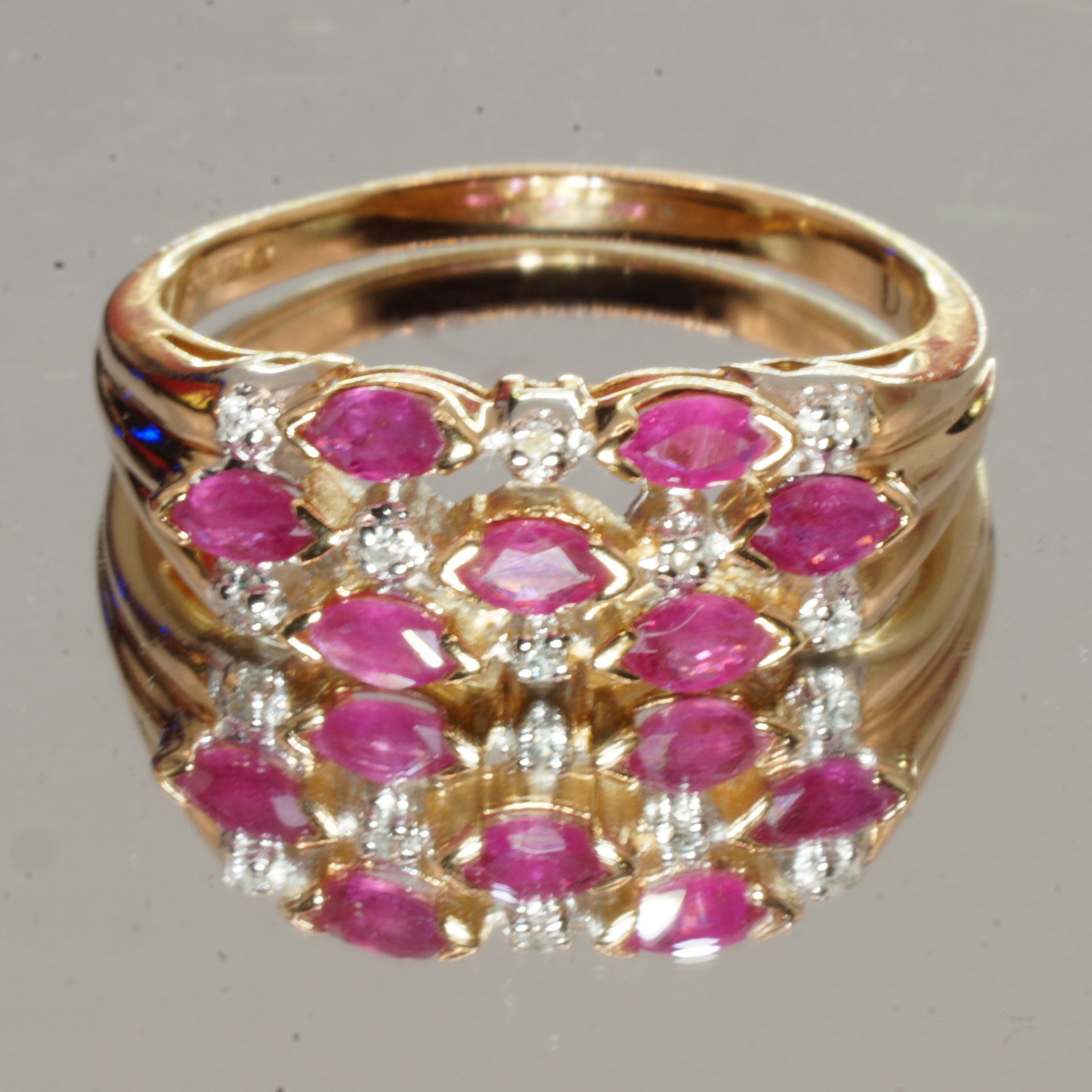 9ct Gold Pink Ruby & Diamond Ring UK Size M1/2 Pre Owned