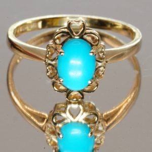 9ct Gold Single Turquoise Ring Hallmark UK Size K1/2 Pre Owned