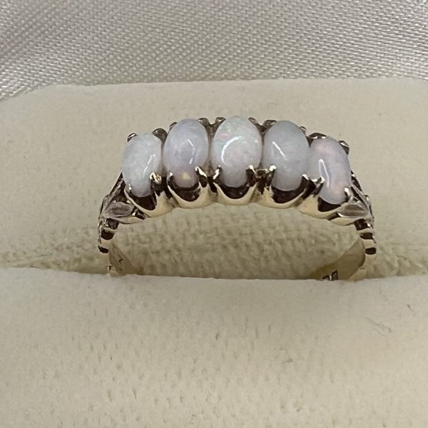 9ct Yellow Gold 5 Stone Opal Ring UK Size M1/2 Pre Owned - Image 3