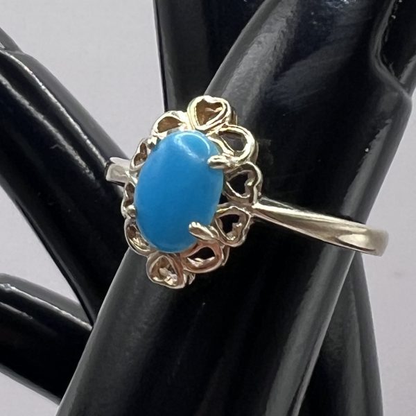 9ct Gold Single Turquoise Ring Hallmark UK Size K1/2 Pre Owned - Image 5