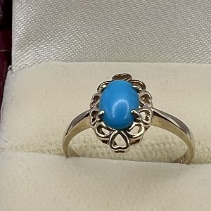 9ct Gold Single Turquoise Ring Hallmark UK Size K1/2 Pre Owned