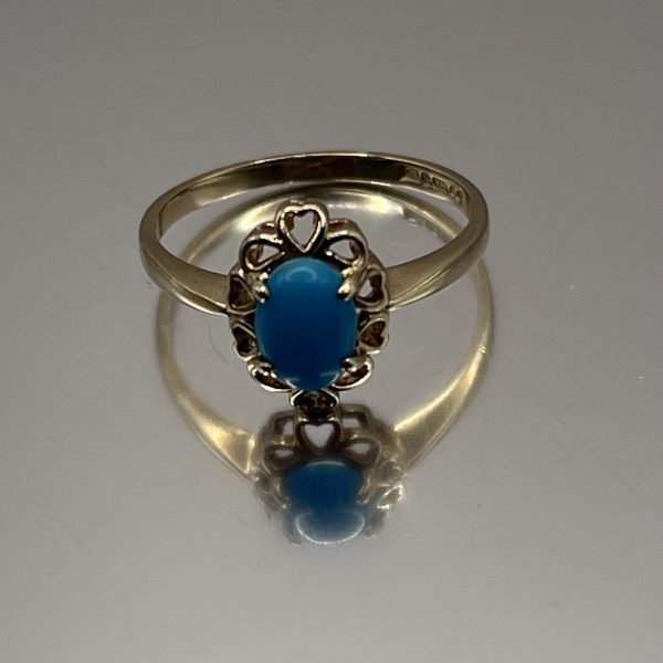 9ct Gold Single Turquoise Ring Hallmark UK Size K1/2 Pre Owned - Image 2