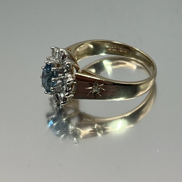 9ct Gold Indigolite & Diamond Halo Ring UK Size O1/2 Pre Owned - Image 2