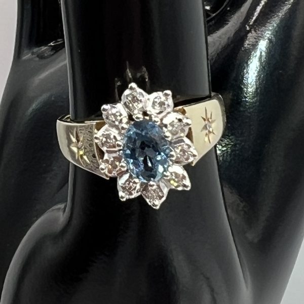 9ct Gold Indigolite & Diamond Halo Ring UK Size O1/2 Pre Owned - Image 6