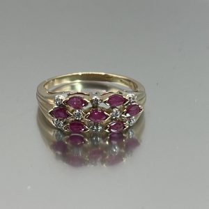 9ct Gold Pink Ruby & Diamond Ring UK Size M1/2 Pre Owned