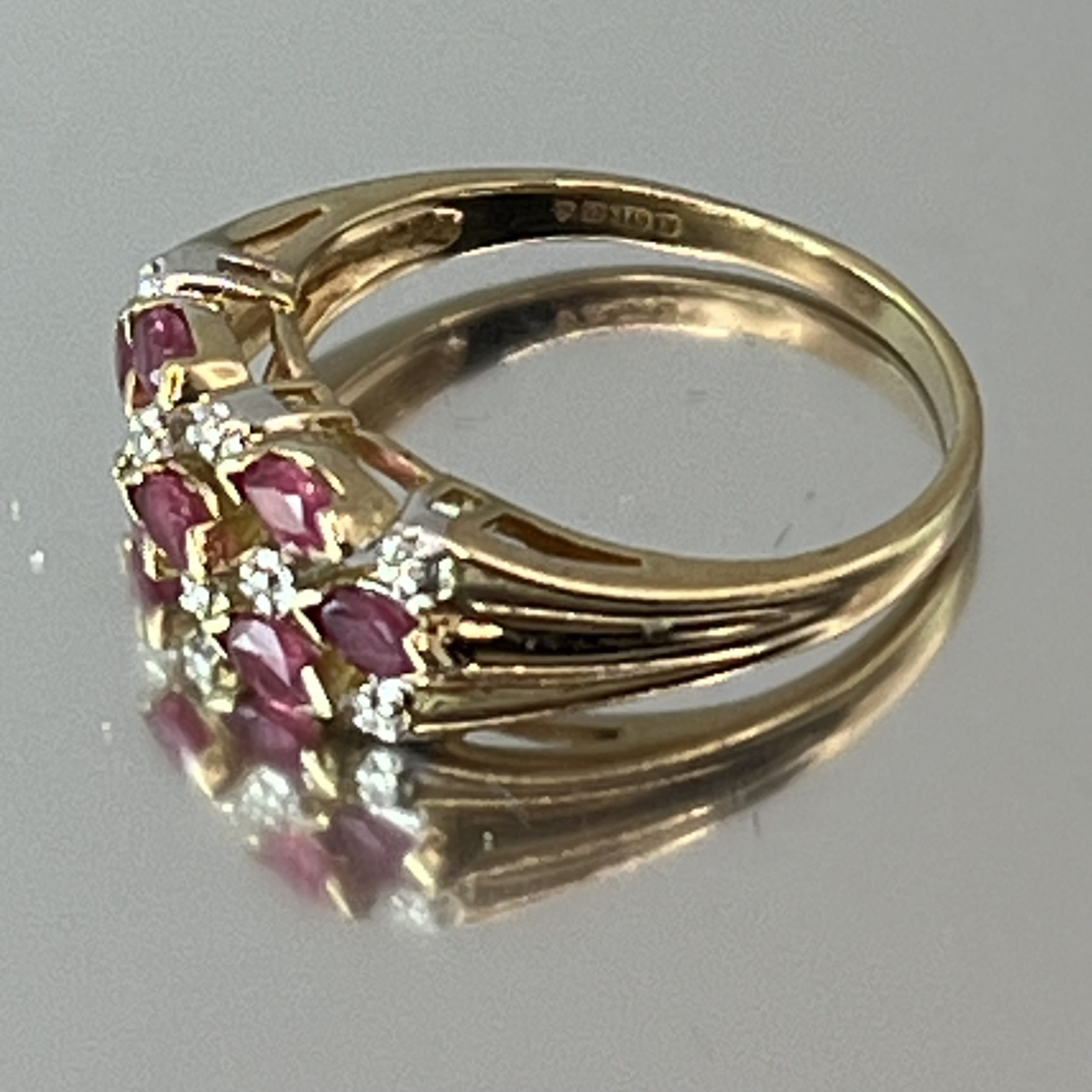 9ct Gold Pink Ruby & Diamond Ring UK Size M1/2 Pre Owned - Image 3