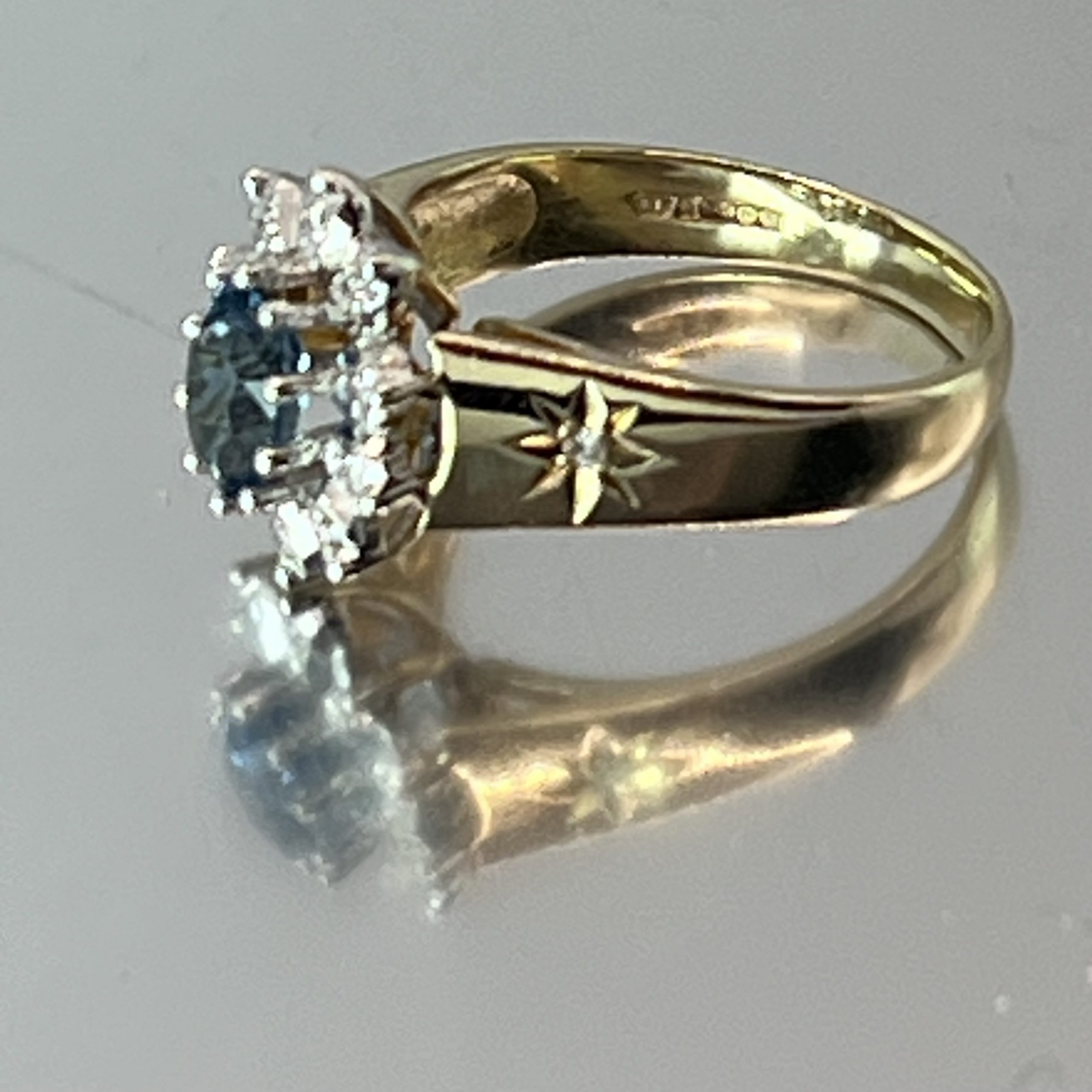 9ct Gold Indigolite & Diamond Halo Ring UK Size O1/2 Pre Owned - Image 2