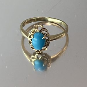 9ct Gold Single Turquoise Ring Hallmark UK Size K1/2 Pre Owned