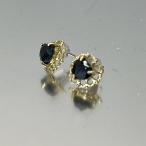 9ct Gold Sapphire Heart Small Stud Earrings Pierced Ears Pre Owned