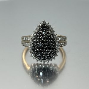9ct Gold Diamond & Black Diamond Ring Hallmark UK Size 0 Pre Owned