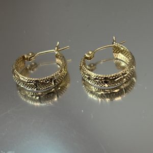 9ct Yellow Gold Small Hoop Earrings Pierced Ears Hinged Pre Owned