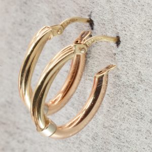 9ct Yellow White Rose Gold Hoop Earrings Pierced Ears PreOwned