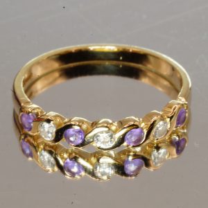 18ct Gold Amethyst Diamond Ring Hallmark Pre Owned UK Size O
