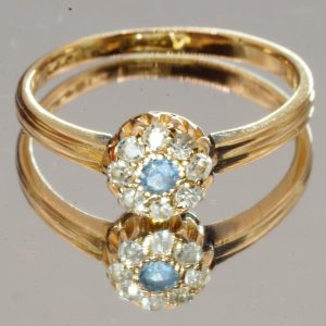 18ct Gold Topaz Diamond Cluster Ring UK Size L Pre Owned