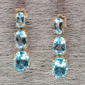 9ct Gold Aquamarine Dangle Earrings Pierced Ears Pre Owned