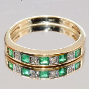 9ct Gold Emerald Diamond Eternity Ring Pre Owned UK Size N