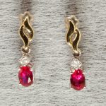9ct Gold Ruby Diamond Dangle/Drop Earrings Hallmark Pre Owned