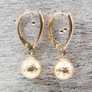 9ct Gold Ball Dangle Earrings Pierced Ears Hallmark Pre Owned