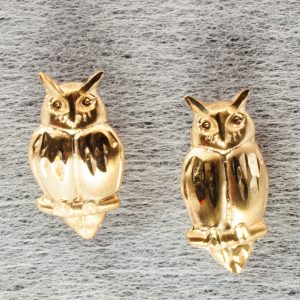 9ct Yellow Gold Small Owl Stud Earrings Pierced Ears Pre Owned
