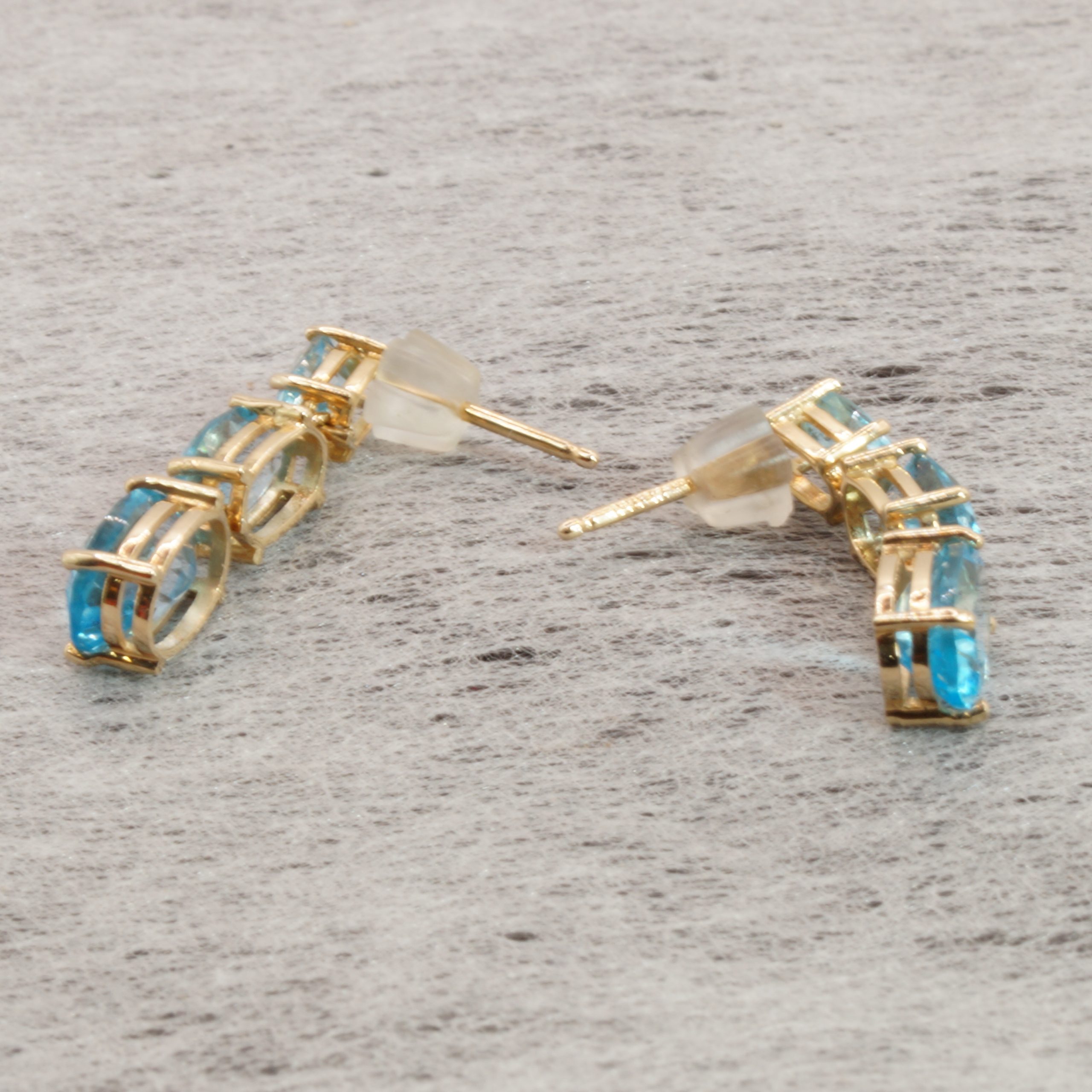 9ct Gold Aquamarine Dangle Earrings Pierced Ears Pre Owned - Image 5