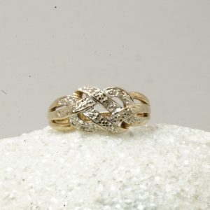 9ct Gold Diamond Twist Ring Hallmark Pre Owned UK Size M1/2