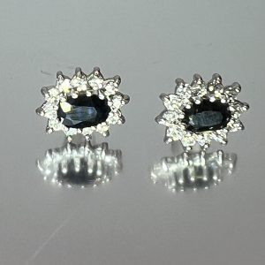 9ct Gold & Sapphire Stud Hallmark Earrings Pierced Ears Pre Owned